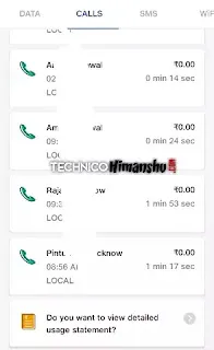 my jio app call history