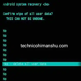 Yes Delete All User Data