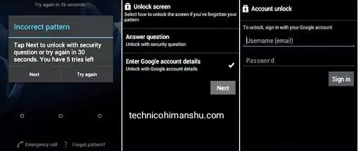 unlock by google account and recovery email