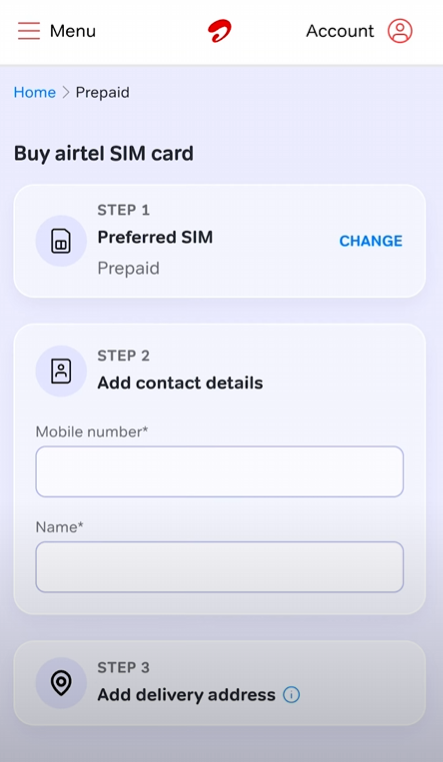 Airtel Prepaid Sim Online Order